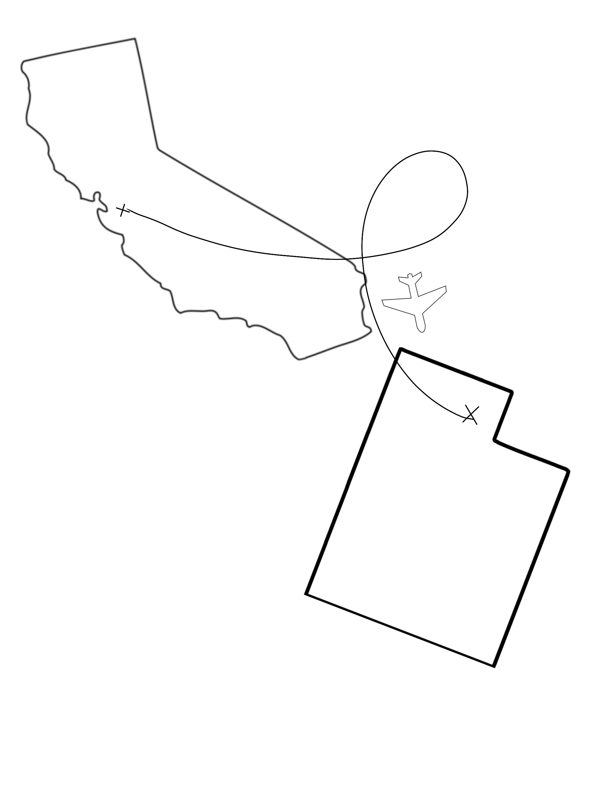 A Drawing of a Plane Flying From California To Utah
